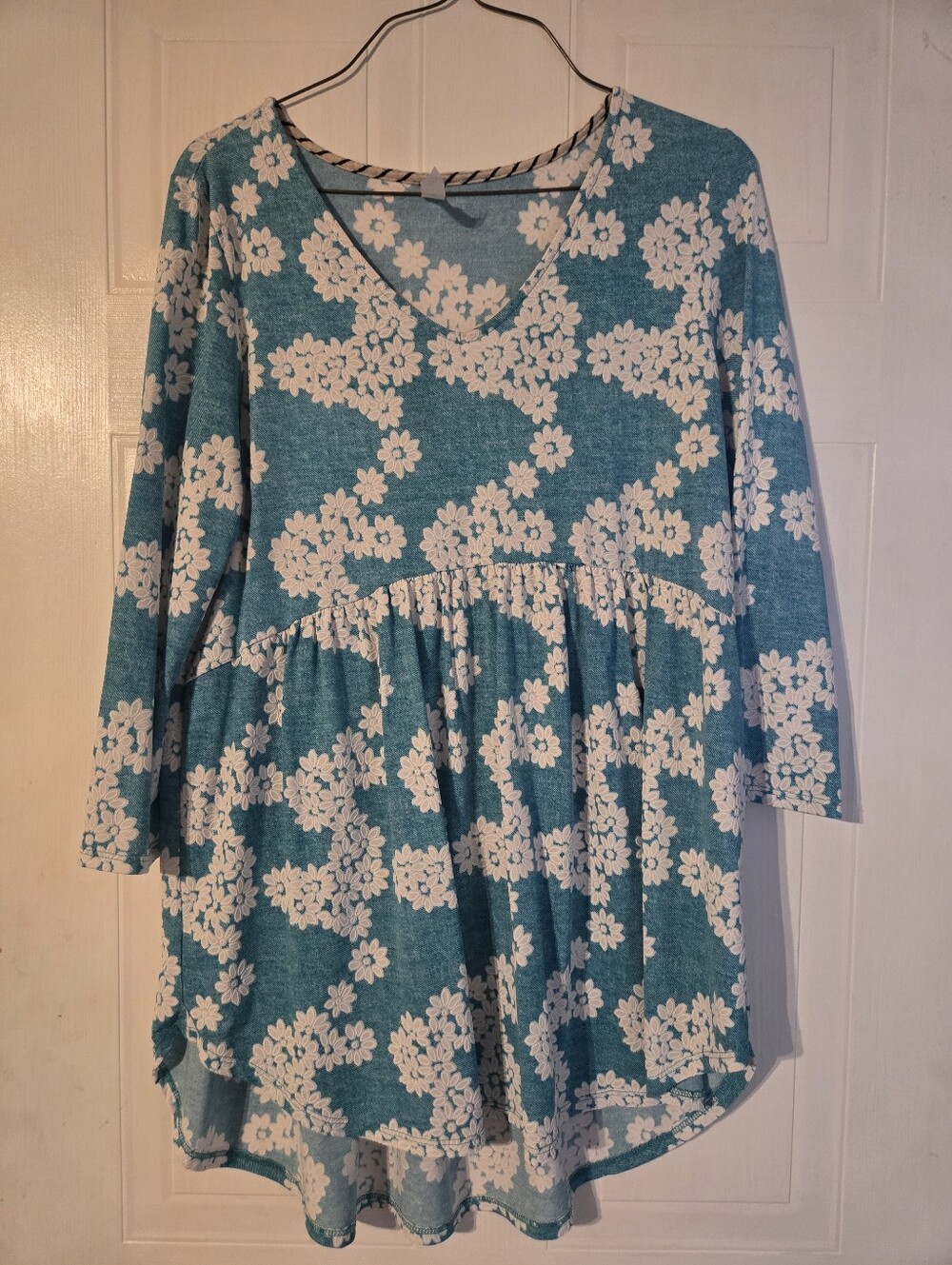 Honeyme Teal Floral V-Neck Babydoll Tunic